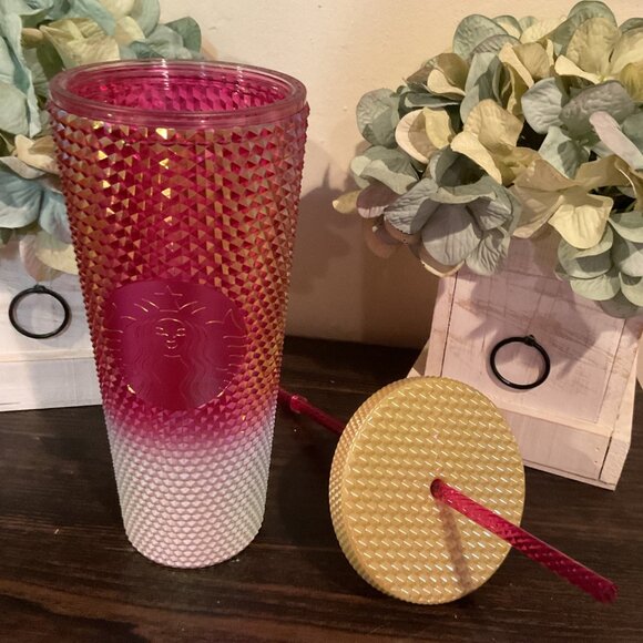 Starbucks Red & Gold Ombre Studded Tumbler With Straw 24 Oz - Picture 2 of 4